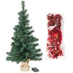 Kunstkerstboom, 75 cm, versierd met ballen, sterren, dennenappels, strikken, slinger, en een lichtkettting met 20 ledlichtjes, 1 batterij