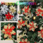 12 stuks kerstdecoratie, kunstbloemen voor Kerstmis, kerstster, kunstdecoratie, bloemen, fonkelende kerstster, bloemen, glitter, kerstboomdecoratie (zilver)
