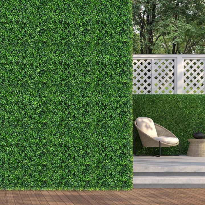 12 stuks kunstheggen, plantenwand, 50 x 50 cm, panelen met buxusbladeren, gesimuleerd gazon, kunstplant, uv-bescherming, kunstplant, decoratie voor muur, balkon, tuin, groen