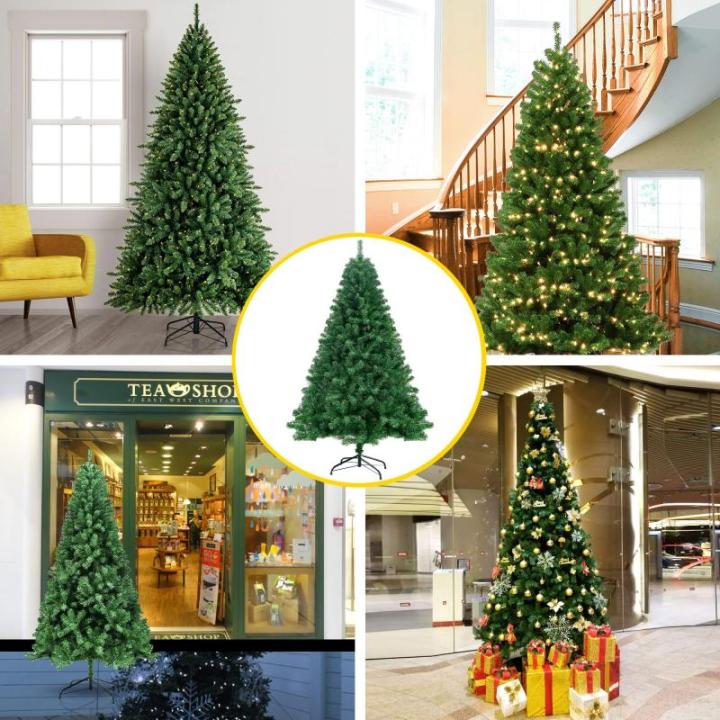 Kunstkerstboom 240 cm (diameter ca. 120 cm), 2,4 m kunstmatige groene dennenboom met 1500 takken, verwijderbaar inklapbaar en moeilijk ontvlambaar, kerstboom met metalen standaard 