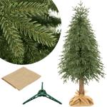 Kerstboom met natuurstam, 220 cm, natuurgetrouwe dichte takken, boomstandaard en jute stof, kunstdennenboom, gemaakt in de EU