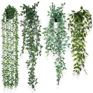 4 stuks kunsthangplanten met potten, 80 cm lang, kunstklimop, , , , , onderhoudsvrije plastic planten voor binnen en buiten, tuin, wanddecoratie