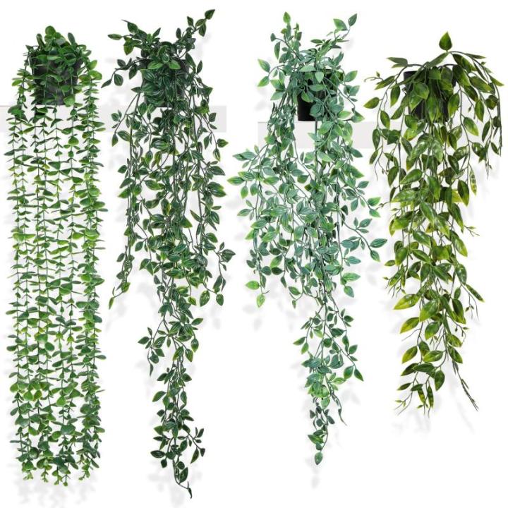 4 stuks kunsthangplanten met potten, 80 cm lang, kunstklimop, , , , , onderhoudsvrije plastic planten voor binnen en buiten, tuin, wanddecoratie