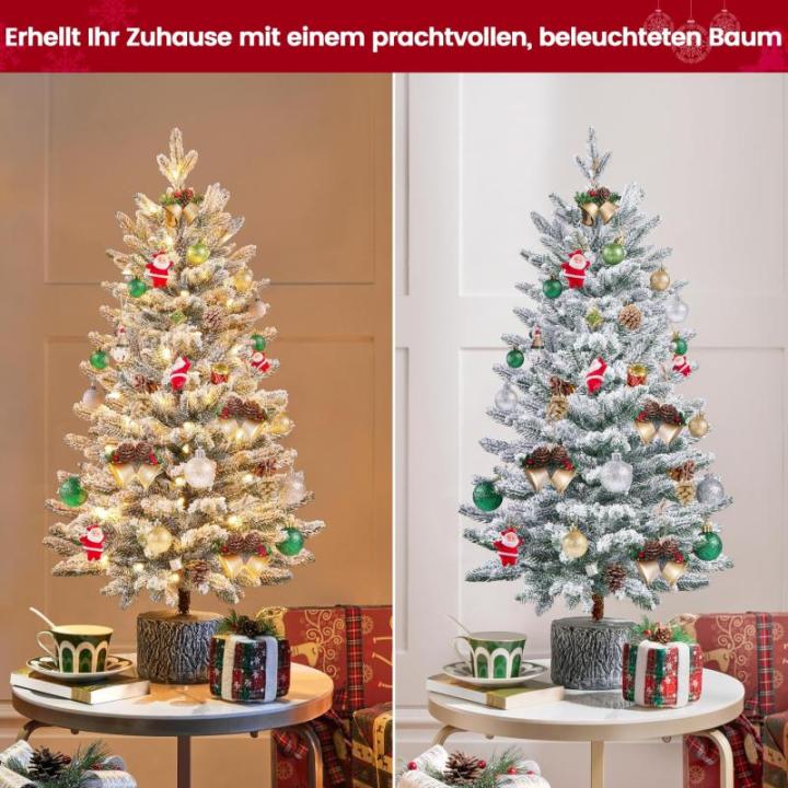 94 cm mini-kunstkerstboom met sneeuw, ingepot dennenboom met 50 leds in warm wit en 355 takpunten, met sneeuw bedekte kleine kerstboom
