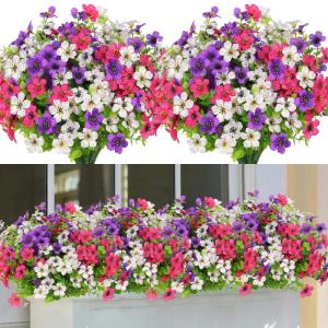 Kunstbloemen, 9 bundels voor buiten, uv-bestendig, namaakbloemen, vervaagt niet, groene kunstplant, tuin, veranda, raam, box, kantoor, struiken, decoreren, gemengde kleuren