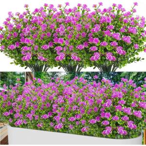 Kunstbloemen voor buiten, uv-bestendig, , bloemen in grote hoeveelheden voor het ophangen van plantenbakken, buiten, veranda, vaas, thuis, raamdecoratie, 6 bundels, roze