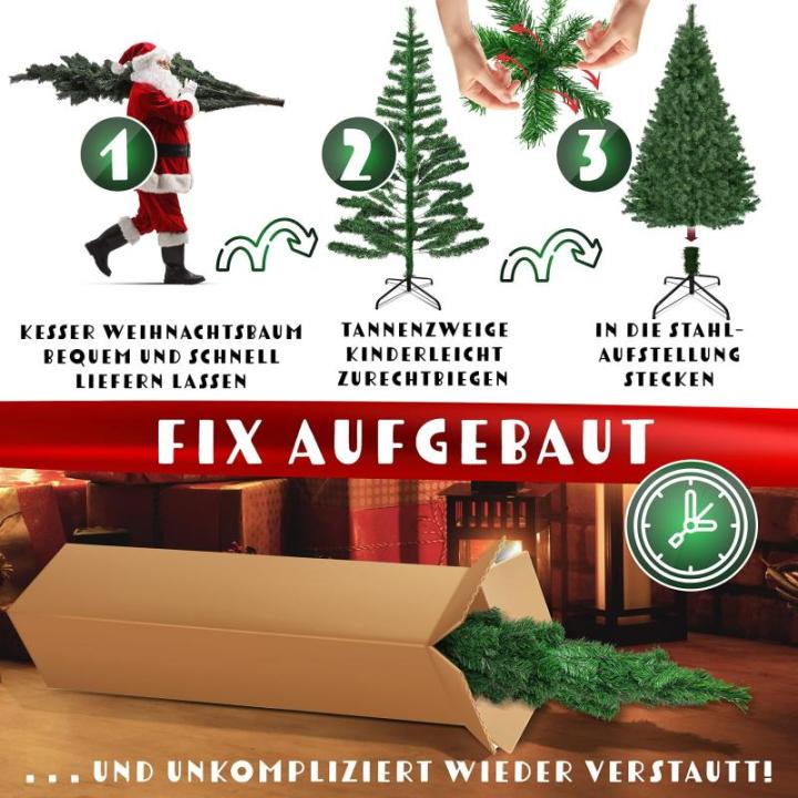 Kunstkerstboom, 180 cm met 588 takpunten, dennenboom, kunstmatige edelspar snel op te bouwen, incl. kerstboomstandaard, kerstdecoratie - groen 1,8 m