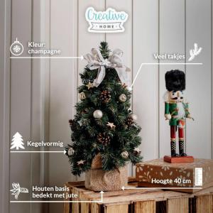 Kunstmatige Xmas Tree Gedecoreerd Taupe | Afmeting 40 cm | Kleine Kegel | voor Tafel Bureau | Binnen Buiten | Decoratie Cadeau