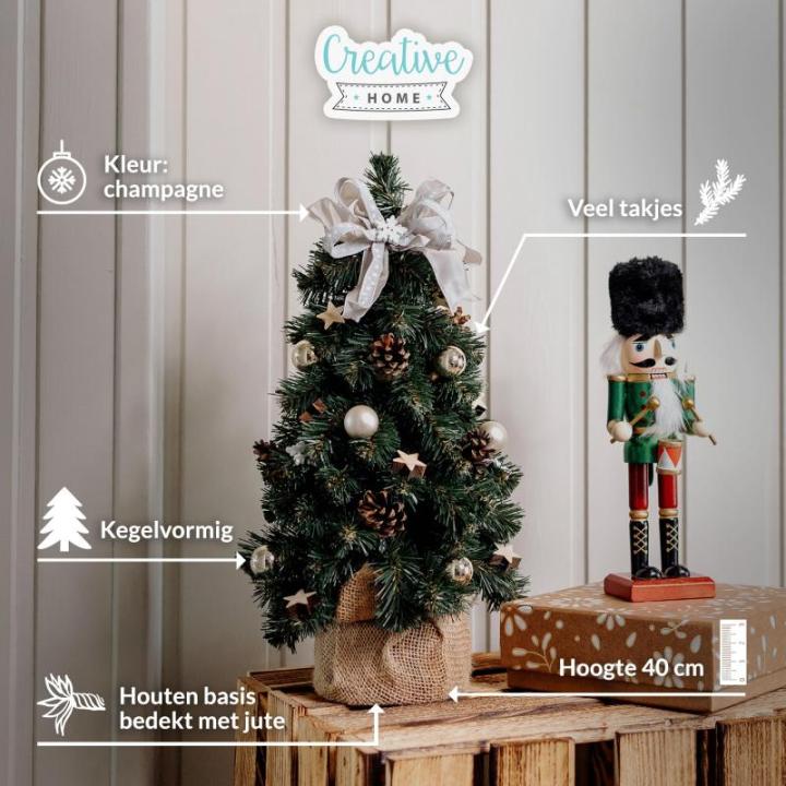 Kunstmatige Xmas Tree Gedecoreerd Taupe | Afmeting 40 cm | Kleine Kegel | voor Tafel Bureau | Binnen Buiten | Decoratie Cadeau
