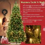 Kunstkerstboom met verlichting 210 cm dennenboom kunstgroen PVC, levensechte spuitgietelementen, edelspar snel op te bouwen, brandvertragend, incl. kerstboomstandaard (met led)