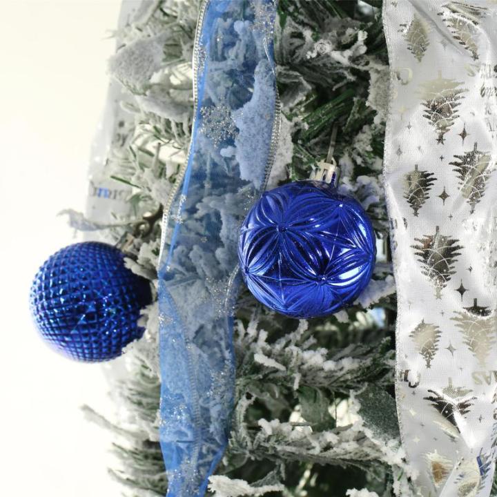 Künstlicher, vordekorierter, beleuchteter Pop-up-Weihnachtsbaum mit hängenden Kugeln für Weihnachtsdekoration (Blau und Weiß), 1,8 m