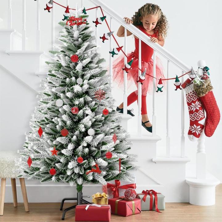 Kunstkerstboom met 350 ledverlichting, 180 cm premium dennenboom, kunstkerstboom met natuurwitte sneeuwvlokken, 800 takpunten, van PE en pvc dennennaalden, snel op te bouwen, klaps