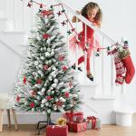 Kunstkerstboom, kunstkerstboom met verlichting, 210 cm, natuurgetrouw, met flockpunten en metalen houder, kerstboom, kerstdecoratie