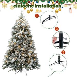 Künstlicher Weihnachtsbaum Tannenbaum mit Beleuchtung, LED Christbaum, Schnee PE+PVC mit 1100 Spitzen und 360 Warm LED, 210 cm mit Metallstand 8 Lichtmodi Weihnachtsdekoration Ges