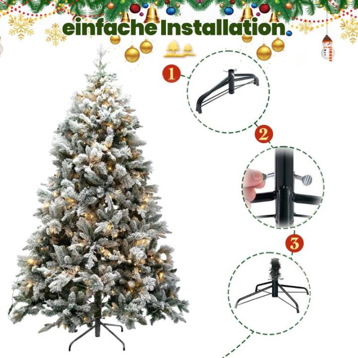 Künstlicher Weihnachtsbaum Tannenbaum mit Beleuchtung, LED Christbaum, Schnee PE+PVC mit 1100 Spitzen und 360 Warm LED, 210 cm mit Metallstand 8 Lichtmodi Weihnachtsdekoration Ges