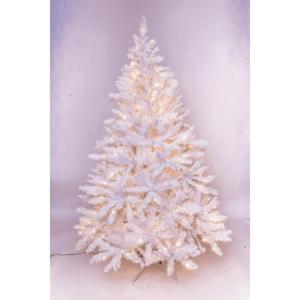SOLAGUA Kunstkerstboom, spar extra gevuld met engelenhaar, 150 - 300 cm, met metalen standaard (210 cm, 958 punten, wit)