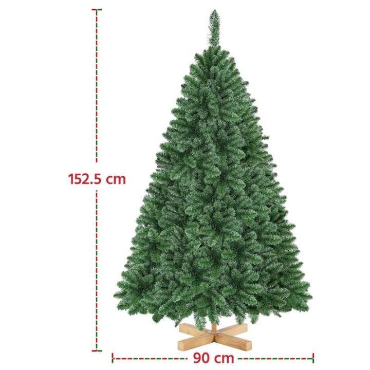 Kunstkerstboom, 152,5 cm, kerstboom met 437 takken, kunstboom, dennenboom, moeilijk ontvlambaar, pvc, incl. metalen standaard met houtnerf sparrenhout, snelle montage, groen