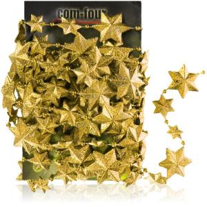 Slinger met sterren - Kerstslinger - Sterrenslinger voor kerstdecoratie - Kerstdecoratie voor kerstboom - 500 cm (Set02 - goudkleurig/sterren)