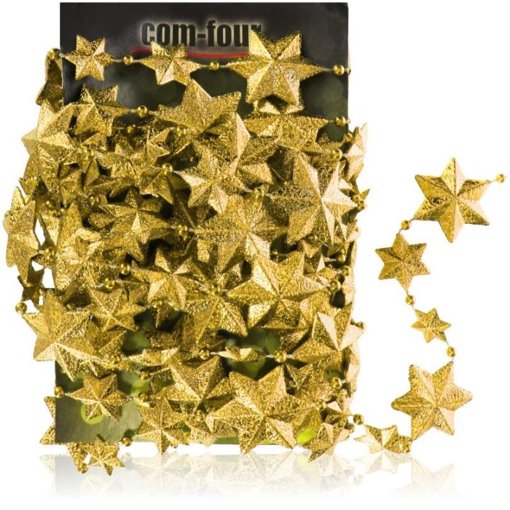 Slinger met sterren - Kerstslinger - Sterrenslinger voor kerstdecoratie - Kerstdecoratie voor kerstboom - 500 cm (Set02 - goudkleurig/sterren)