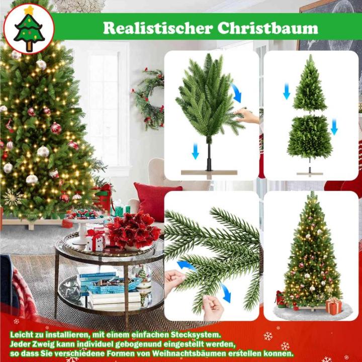 150cm Künstlicher Weihnachtsbaum mit 241 Grün PVC Spitzen & 259 Grün PE Spitzen Tannenbaum Christbaum mit Holzständer & Warmweiß LEDs für Weihnachten, Halloween, Hochzeit (oh