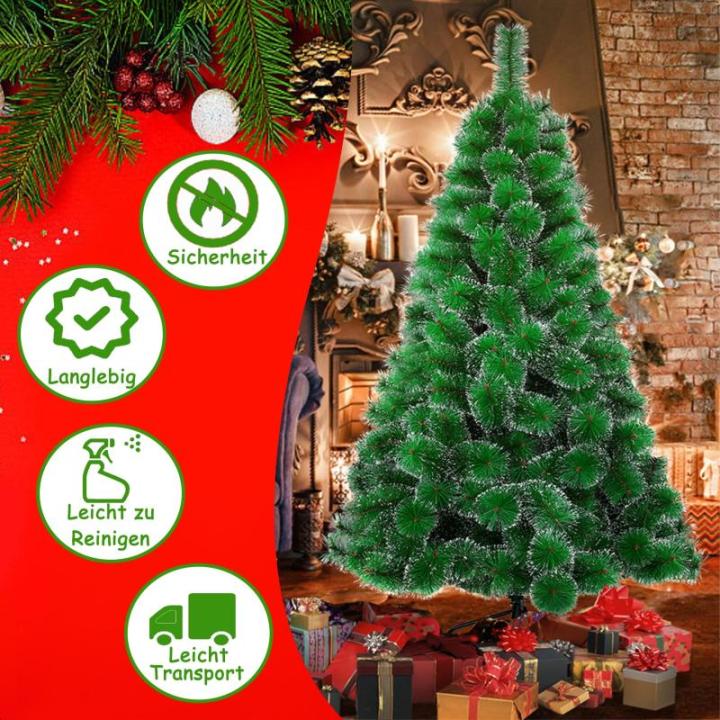 Kunstkerstboom, 150 cm, groene dennennaalden met sneeuweffect, kerstboom met 150 takken, snel op te bouwen klapsysteem, metalen standaard, kerstdecoratie