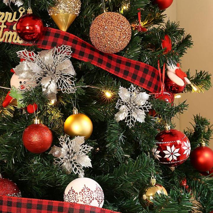 21 stuks kerstbloemen kerstboomversiering bloem kunstbloem glitter kerstboomversiering zilver Kerstmis