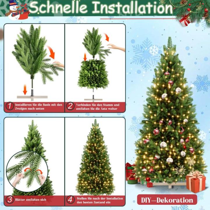 210 cm kunstkerstboom in premium kwaliteit met warmwitte ledlampen, realistische takken en houten standaard, van PE + pvc, voor kerstdecoratie, herbruikbaar