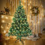 Kunstkerstboom met verlichting, 120 cm, pvc, kunstkerstboom met 120 leds en standaard, kunstkerstdecoratie, groen