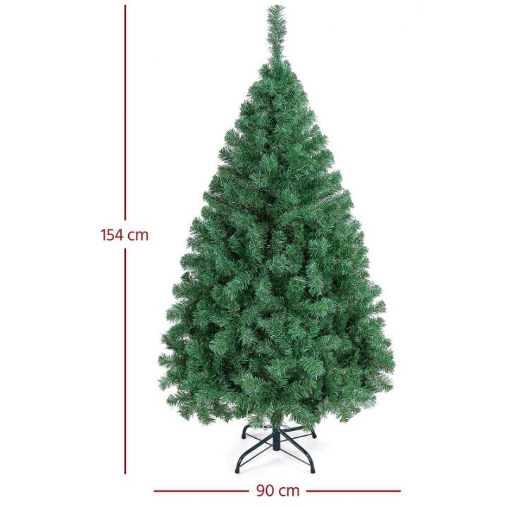 Kunstkerstboom, 154 cm, met 398 takken, opvouwbare metalen standaard, kerstboom, kunstboom voor kerstdecoratie, groen