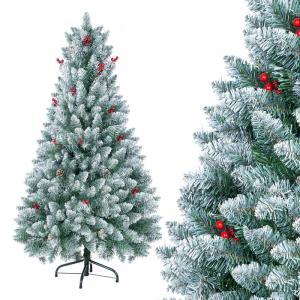 Künstlicher Weihnachtsbaum 160cm, Christbaum Künstlich mit 800 Zweigen, Mit Roten Beeren und Tannenzapfen, Für Weihnachtsschmuck
