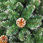 Kunstkerstboom met verlichting, dennenboom, groen, pvc, met sneeuweffect, met dennenappels, kerstdecoratie met metalen standaard