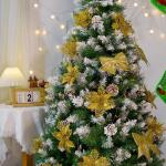 12 stuks glitter kerstster bloemen met 6 stuks glitter kerststrikken decoratie kerstboomversiering kerstdecoratie voor kerstboom Nieuwjaar decoraties