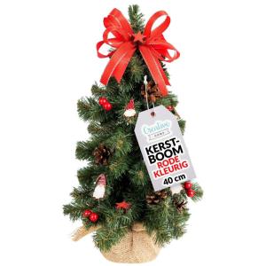 Kunstmatige Xmas Tree Gedecoreerd Rood | Afmeting 40 cm | Kleine Kegel | voor Tafel Bureau | Binnen Buiten | Decoratie Cadeau