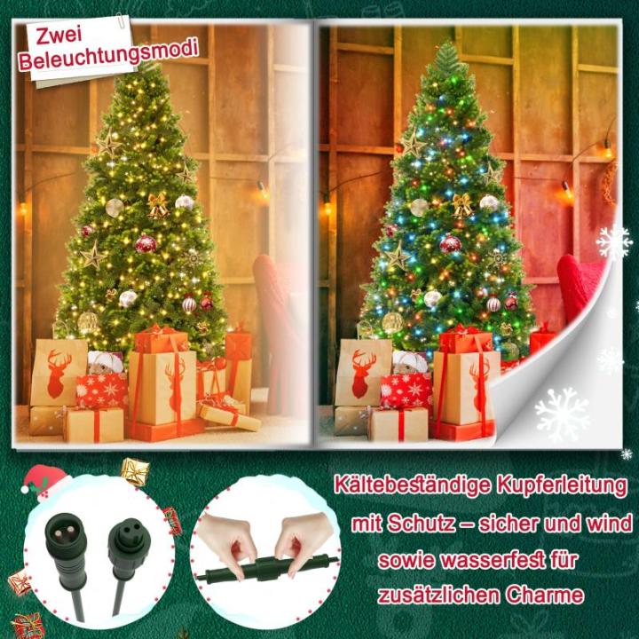 Kunstkerstboom met verlichting, kleurrijke led-premium dennenboom, magische kerstboom met PE- en pvc-takken en stevige metalen standaard, groen, 150 cm