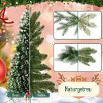 Kunstkerstboom met verlichting, 150 cm, PVC/PE, natuurgetrouw met sneeuwpunten en houten sokkel, kerstboom, kerstdecoratie