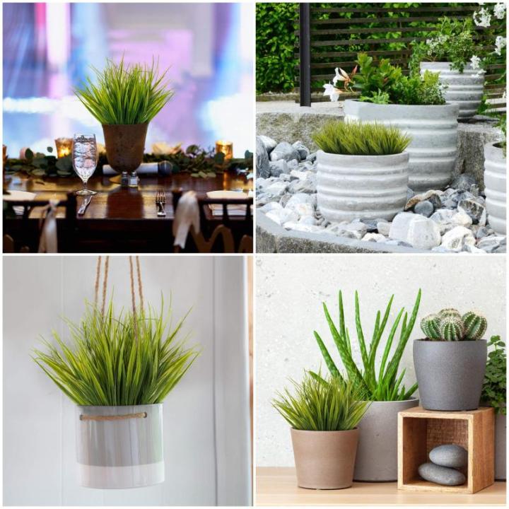 6 Pak Artificieel Plastic Tarwegras Planten – Realistisch Nep Binnen/Buiten Groene Bosjes Voor Huis, Kantoor, Tuin & Keuken – Hangbosjes Voor Huwelijk, Tafel Decor en Veranda