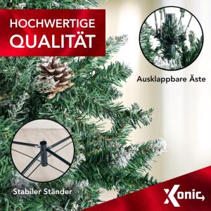 Premium beschneiter Weihnachtsbaum künstlich -Claus- 120cm – Hochwertiger künstlicher Tannenbaum mit Metall-Ständer – Waldkiefer mit Schnee-Effekt & echten Kiefernzapfen