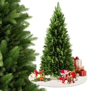 Kunstkerstboom in premium kwaliteit, groene realistische takken van PE + pvc, herbruikbaar, stabiele houten standaard, voor kerstdecoratie, herbruikbaar