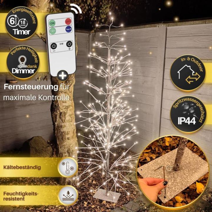 LED kerstboom 180 cm met 296 warmwitte leds en sneeuwdecoratie bruin geschikt voor buiten kerstboom dennenboom takken en takken buigzaam incl. metalen standaard (180 cm dimbaar)