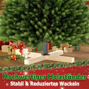 Kunstkerstboom, 210 cm, van PE en pvc, met stabiele houten standaard, realistische dennenboom, kunstkerstboom met ledverlichting voor feestelijke decoratie, snel op te bouwen, klap