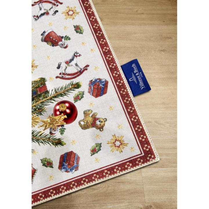 Design tapijt Nostalgic - Toy's Delight - kerstboomdeken, entreemat, kerstboommat voor woonkamer, slaapkamer, eetkamer, hal - rood meerkleurig, 50 x 80 cm