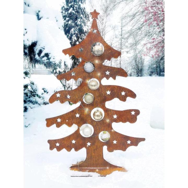 Edelroestdecoratie, massieve bodemplaat, handgemaakte kwaliteit, Duitsland, hoogte 100 cm, kerstboom, metaal, roest-dennenboom, kerstdecoratie roestlook, metalen kerstboom, groot