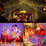 Kerstverlichting kerstboom 20 m 200 LED kerstverlichting buiten/ op stroom, warmwit en kleurrijk lichtsnoer, 11 modi, timer en geheugenfunctie, groene kabel, kerstdecoratie