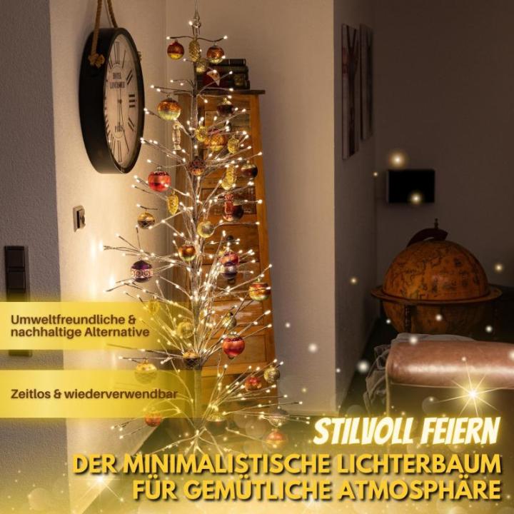 LED kerstboom 220 cm bruin - met 392 warmwitte leds en sneeuwdecoratie - kerstboom/dennenboom geschikt voor buiten - takken en takken buigzaam - incl. metalen standaard