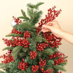 24 stuks bessen kerstdecoraties, kerstbessen met glitter, kunstmatige hulstbessen stamornamenten voor krans die kerstboomdecoraties maakt