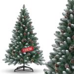 Kunstkerstboom met sneeuweffect en dennenappels, kunstdennenboom, pvc, met metalen standaard, premium Nordmann-spen, moeilijk ontvlambare kerstboom voor kerstdecoratie, herbruikbaa
