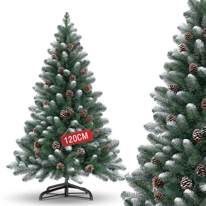 Kunstkerstboom met sneeuweffect en dennenappels, kunstdennenboom, pvc, met metalen standaard, premium Nordmann-spen, moeilijk ontvlambare kerstboom voor kerstdecoratie, herbruikbaa