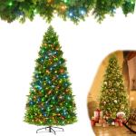 Kunstkerstboom met verlichting, kleurrijke led-premium dennenboom, magische kerstboom met PE- en pvc-takken en stevige metalen standaard, groen, 150 cm