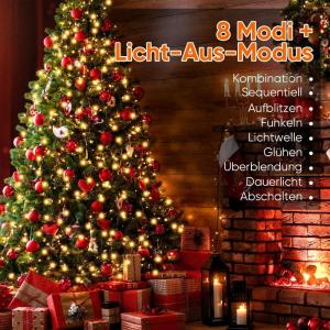 3 m kerstboomverlichting met ring en 14 slingers, 490 led-wartelaars, lichtketting met afstandsbediening, waterdichte lichtketting voor kerstboom van 210 cm tot 350 cm dennenboom, 