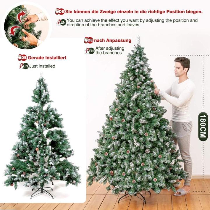 Kunstkerstboom met verlichting, witte sneeuw, led-dennenboom voor kerstdecoratie, 150 cm